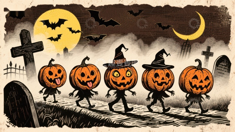 高清大图下载【趣麦麦图】万圣节南瓜灯游行