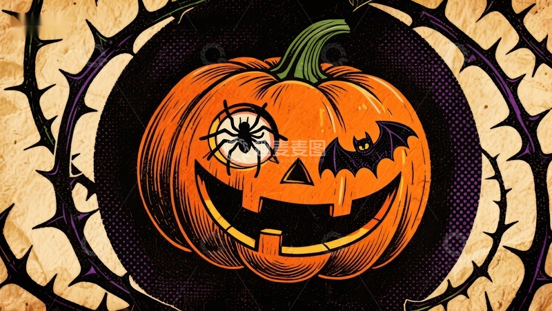 高清大图下载【趣麦麦图】万圣节南瓜灯与蜘蛛蝙蝠