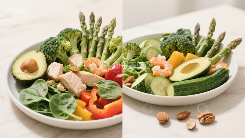 高清大图下载【趣麦麦图】健康蔬菜沙拉搭配鸡肉