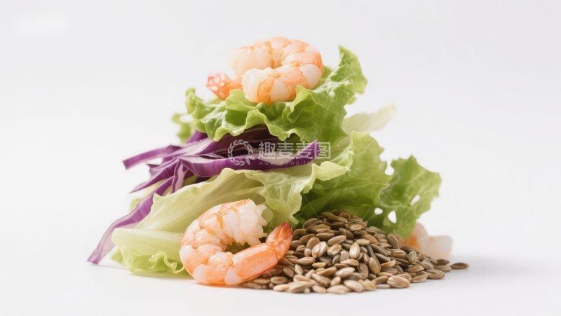 高清大图下载【趣麦麦图】虾仁蔬菜与种子堆叠