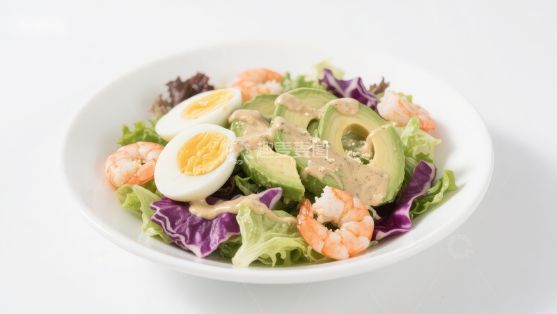 高清大图下载【趣麦麦图】虾仁牛油果沙拉配鸡蛋