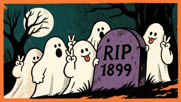 鬼魂围绕墓碑庆祝，夜景万圣节氛围