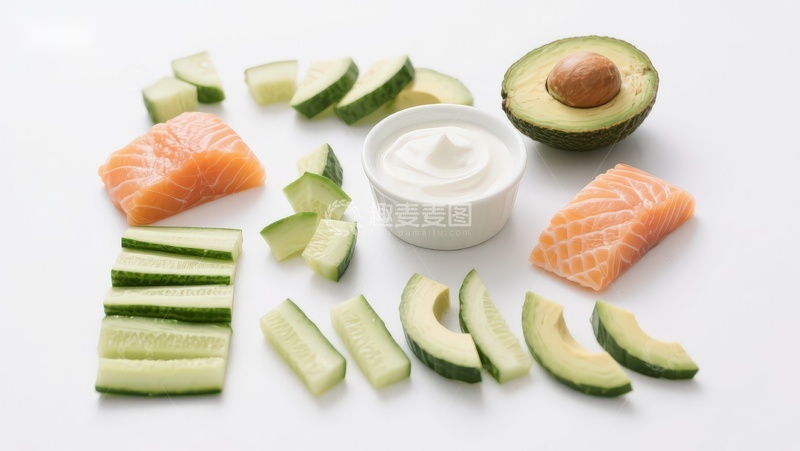 高清大图下载【趣麦麦图】三文鱼牛油果沙拉食材