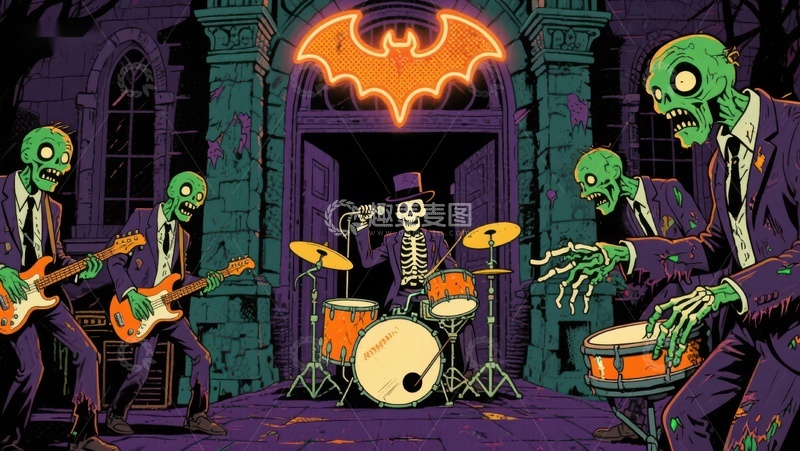 高清大图下载【趣麦麦图】僵尸乐队在神秘建筑前演奏