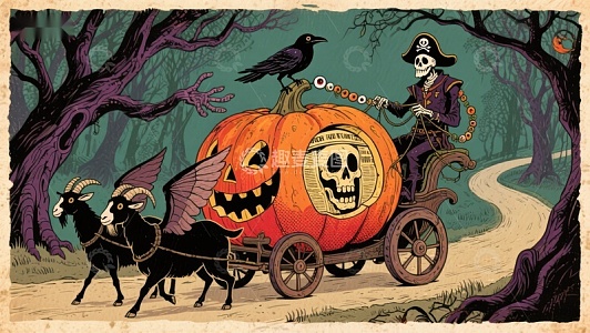 骷髅马车南瓜灯夜行