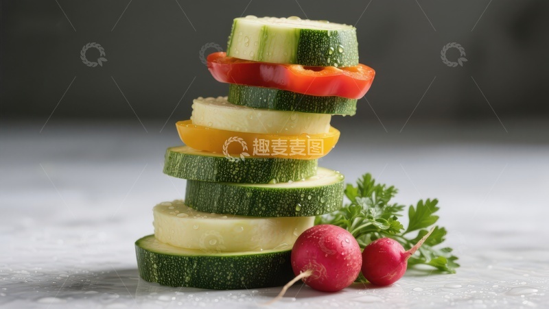 高清大图下载【趣麦麦图】新鲜蔬菜切片堆叠展示