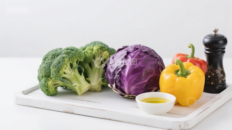高清大图下载【趣麦麦图】新鲜蔬菜与调味品摆盘