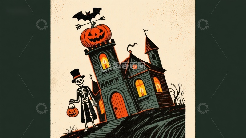 高清大图下载【趣麦麦图】万圣节骷髅与南瓜灯的神秘古堡