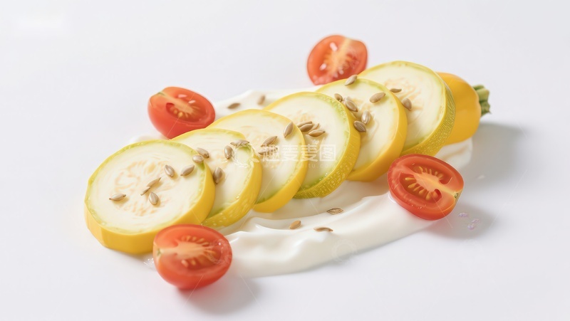 高清大图下载【趣麦麦图】切片西葫芦与番茄配酸奶