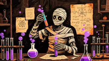 木乃伊在实验室进行化学实验