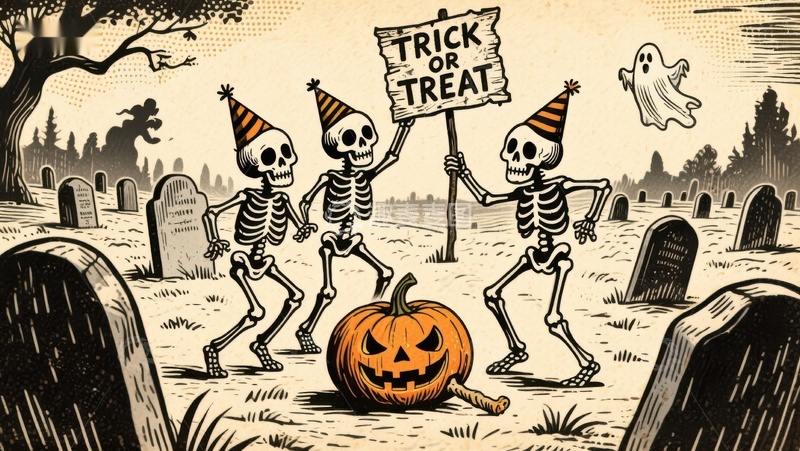 高清大图下载【趣麦麦图】骷髅万圣节派对