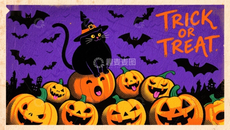 万圣节黑猫与南瓜灯