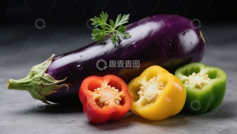 高清大图下载【趣麦麦图】茄子与彩椒静物展示