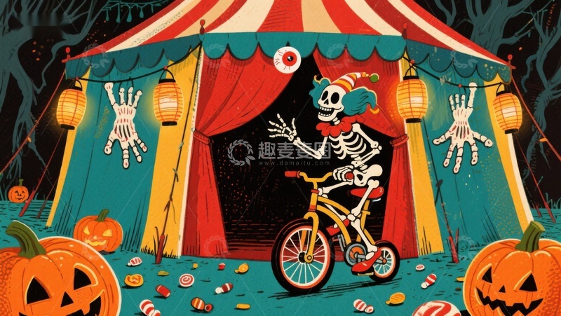 高清大图下载【趣麦麦图】万圣节骷髅骑车表演