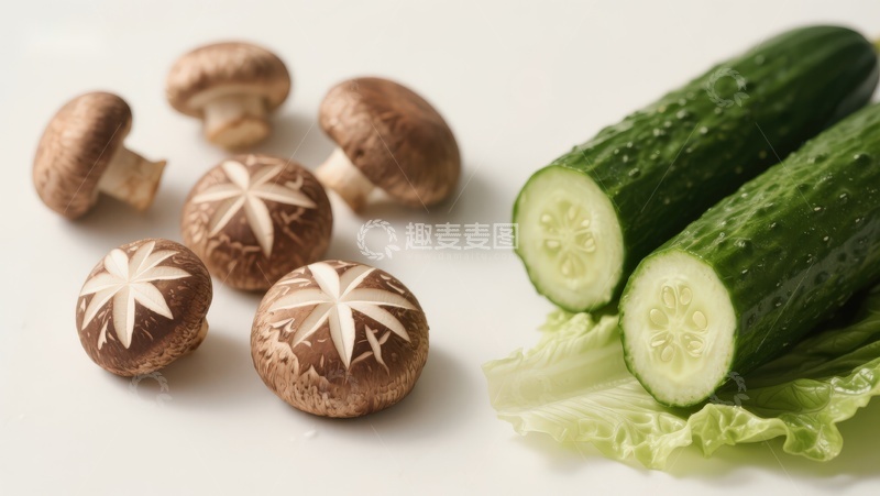 高清大图下载【趣麦麦图】香菇黄瓜生菜静物摆拍