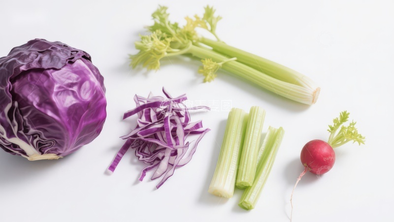 高清大图下载【趣麦麦图】紫甘蓝芹菜萝卜切片摆拍