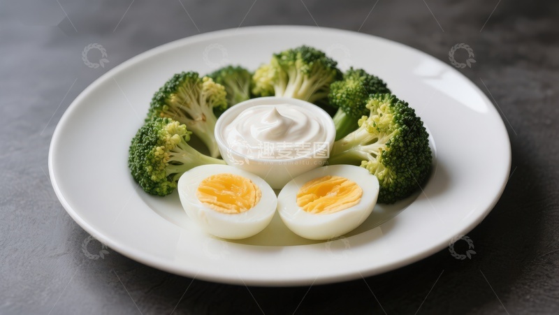 高清大图下载【趣麦麦图】西兰花鸡蛋配酸奶油