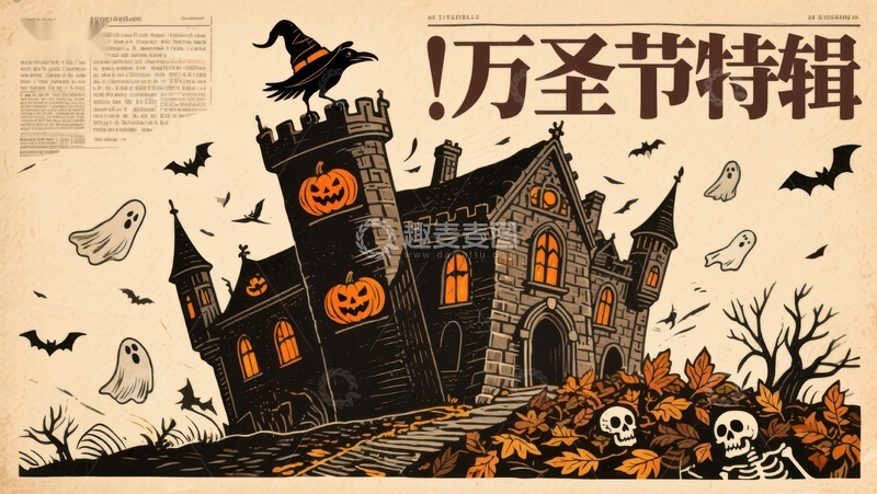 高清大图下载【趣麦麦图】万圣节特辑：幽灵城堡与南瓜灯