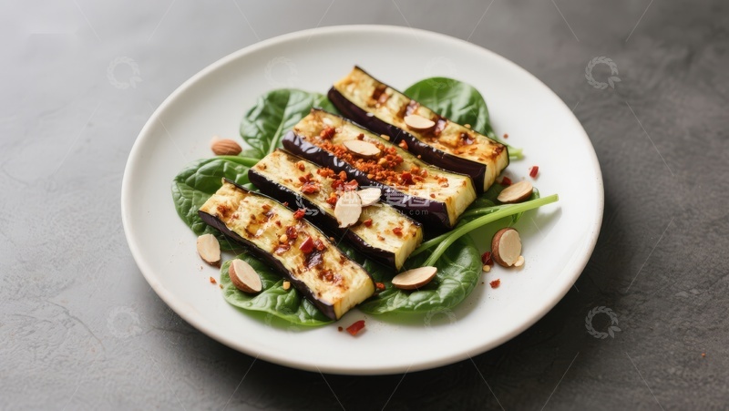 高清大图下载【趣麦麦图】烤茄子配坚果沙拉
