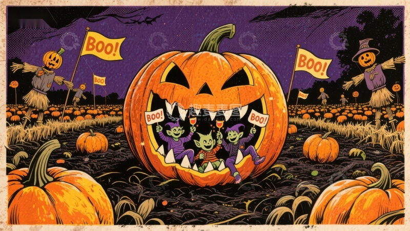 高清大图下载【趣麦麦图】万圣节南瓜灯中的小鬼们