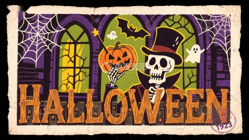 高清大图下载【趣麦麦图】万圣节骷髅南瓜装饰插画