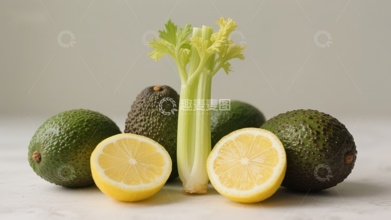 高清大图下载【趣麦麦图】柠檬牛油果与芹菜静物