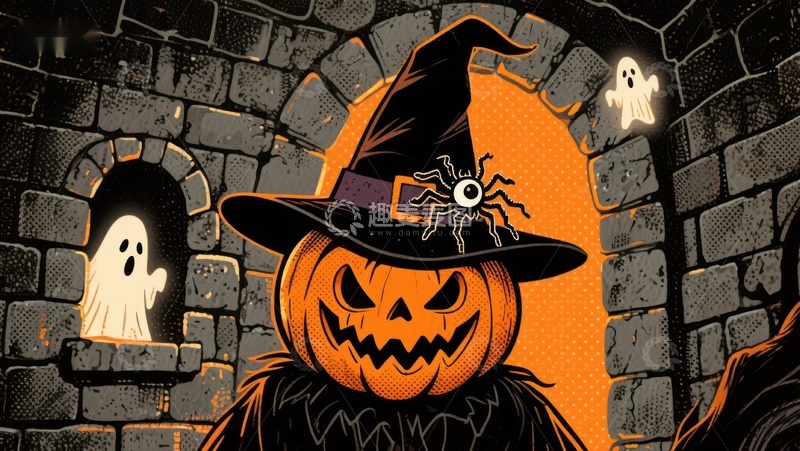 高清大图下载【趣麦麦图】万圣节南瓜巫师与幽灵