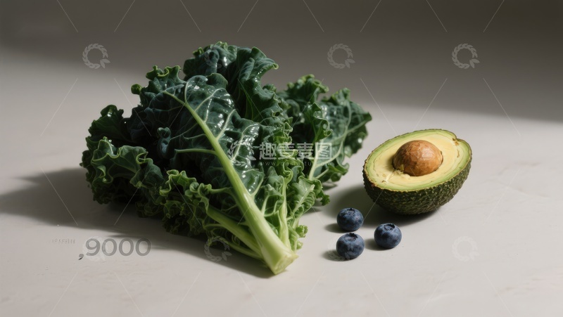 高清大图下载【趣麦麦图】羽衣甘蓝牛油果蓝莓静物