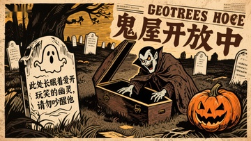 鬼屋开放中：幽灵与南瓜的万圣节场景