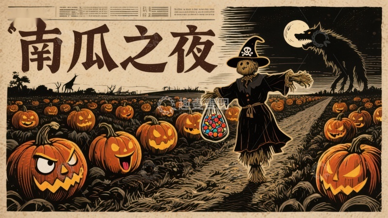 高清大图下载【趣麦麦图】南瓜之夜：巫师与狼的神秘田野