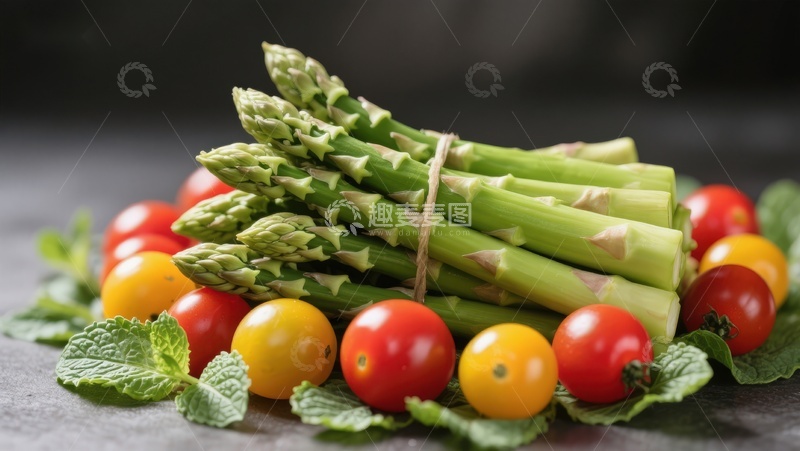 高清大图下载【趣麦麦图】新鲜芦笋与樱桃番茄摆盘