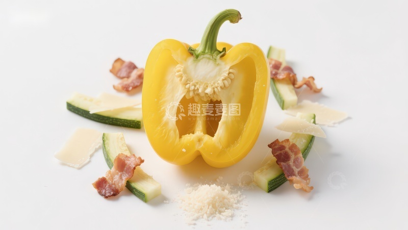 高清大图下载【趣麦麦图】-切开的黄椒与配菜摆盘