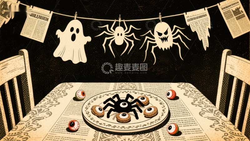 高清大图下载【趣麦麦图】万圣节餐桌上的蜘蛛饼干