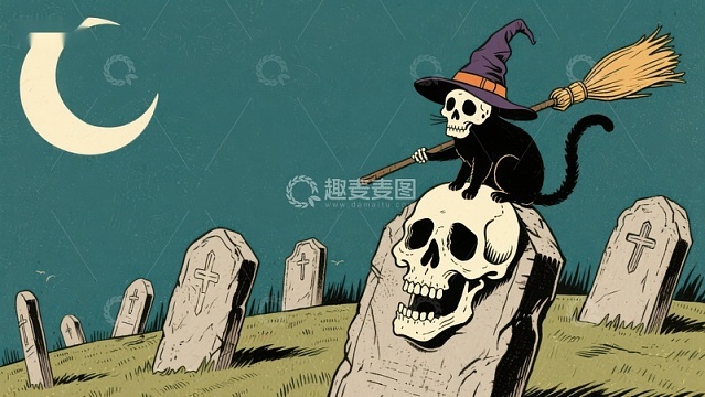 骷髅巫师夜访墓地