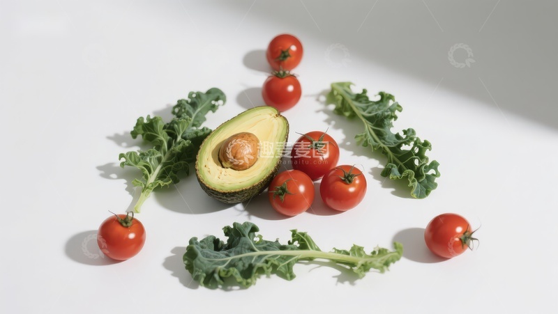 高清大图下载【趣麦麦图】牛油果番茄与羽衣甘蓝摆盘
