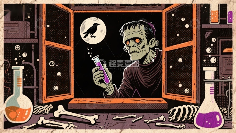 高清大图下载【趣麦麦图】-实验室中的神秘生物观察夜空