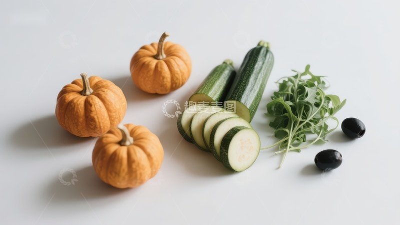 高清大图下载【趣麦麦图】南瓜黄瓜橄榄与香草静物