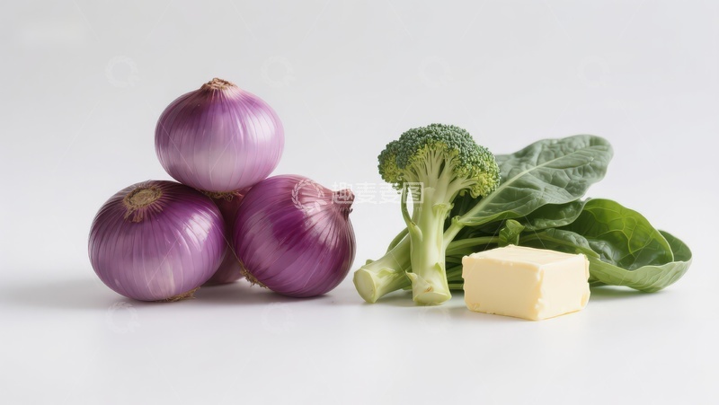 高清大图下载【趣麦麦图】紫洋葱西兰花与黄油静物