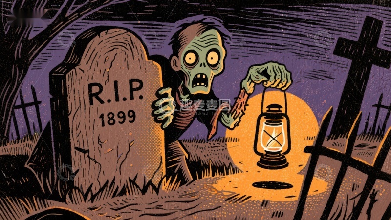 高清大图下载【趣麦麦图】墓地中的僵尸与灯笼