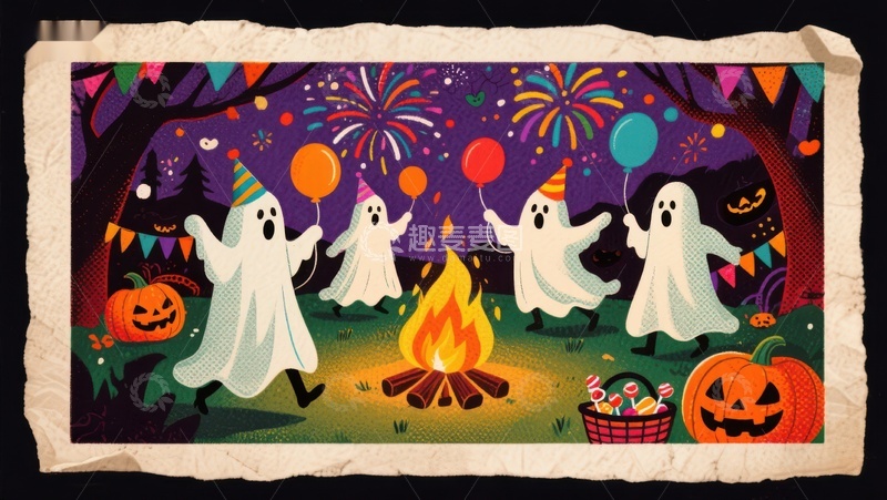 高清大图下载【趣麦麦图】万圣节幽灵篝火晚会