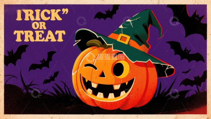 高清大图下载【趣麦麦图】万圣节南瓜灯戴着巫师帽