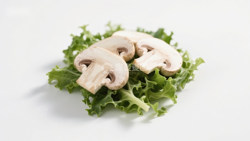 高清大图下载【趣麦麦图】新鲜蘑菇置于生菜上