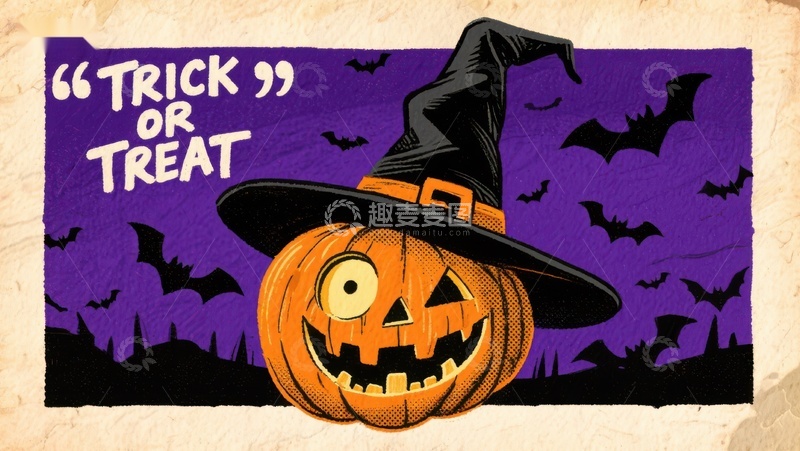 高清大图下载【趣麦麦图】万圣节南瓜灯戴巫师帽