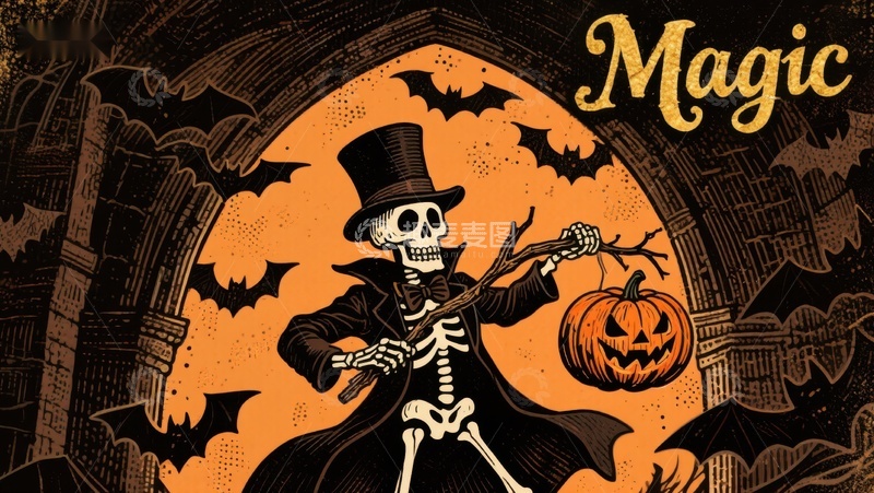 高清大图下载【趣麦麦图】魔法骷髅演奏乐器