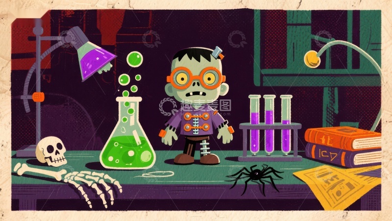 高清大图下载【趣麦麦图】小科学家在实验室进行化学实验