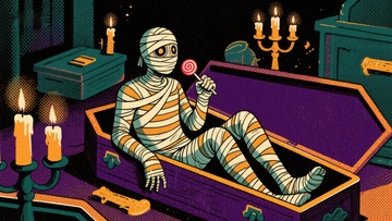 木乃伊在棺材中吃棒棒糖