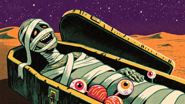 木乃伊在棺材中微笑