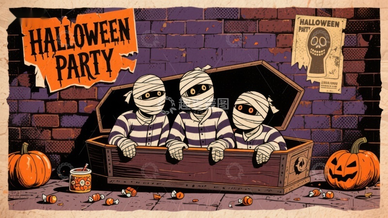 高清大图下载【趣麦麦图】万圣节派对：木乃伊的狂欢