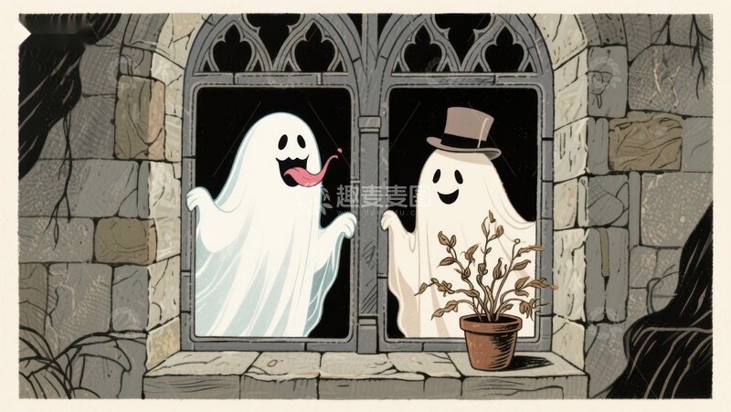 高清大图下载【趣麦麦图】窗前的两个友好幽灵