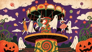 万圣节旋转木马上的幽灵与舞者